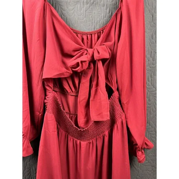 Byinns Open Tie Back Square Neck Lantern LS Elastic Waist Mini Dress SZ XXL:NWT - Picture 10 of 16